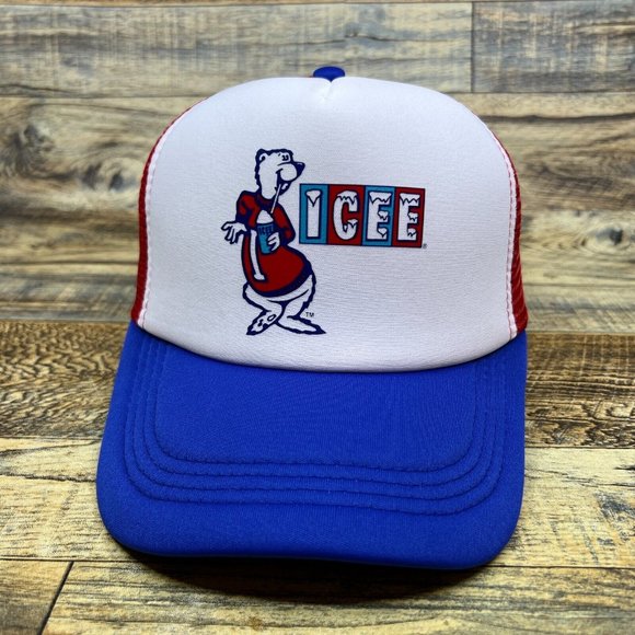 Retro ICEE Slushie Mens Trucker Hat Red White Blue Vintage Logo Baseball CAp - Picture 2 of 8
